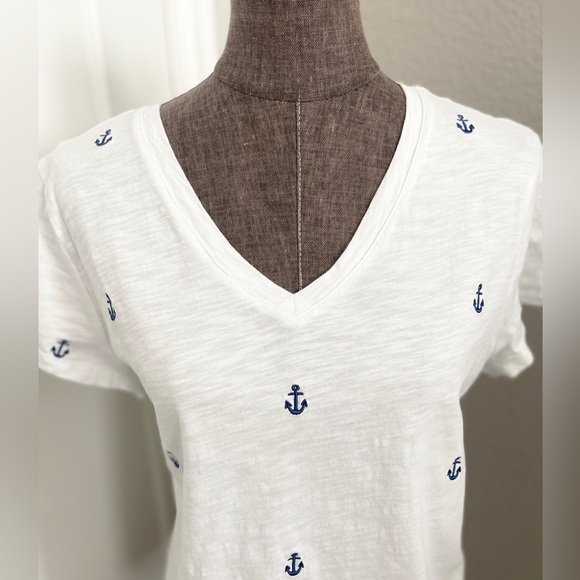 🩶 Cynthia Rowley White Anchor Tee Shirt XL - Picture 2 of 6